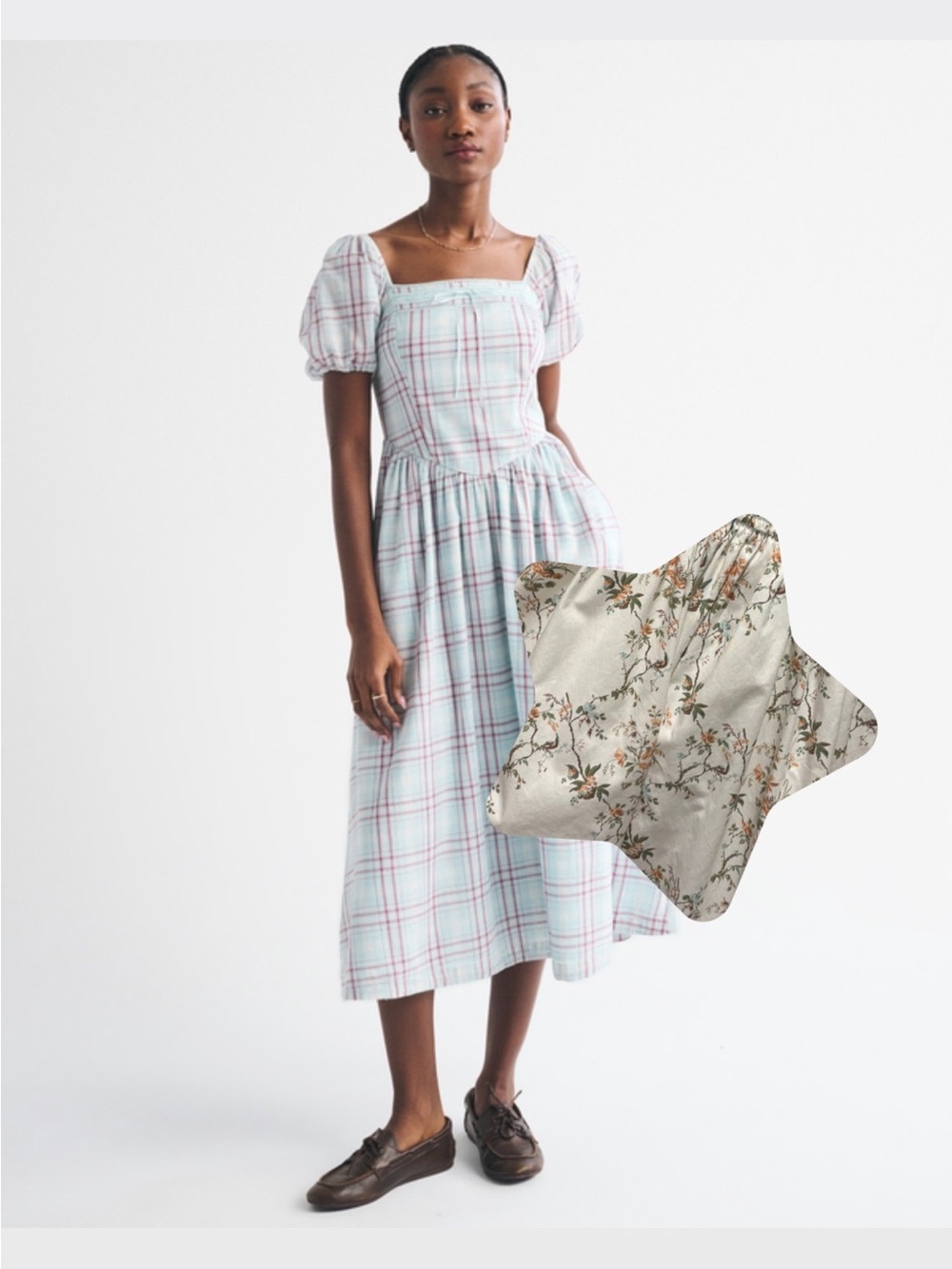 Abercrombie & Fitch White Floral Puff-Sleeve EMERSON DRESS Smocked Midi Dress